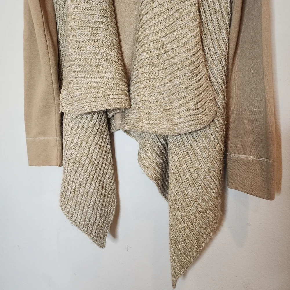 Prana wool-blend tan‎ demure drape cardigan.  Women's size medium